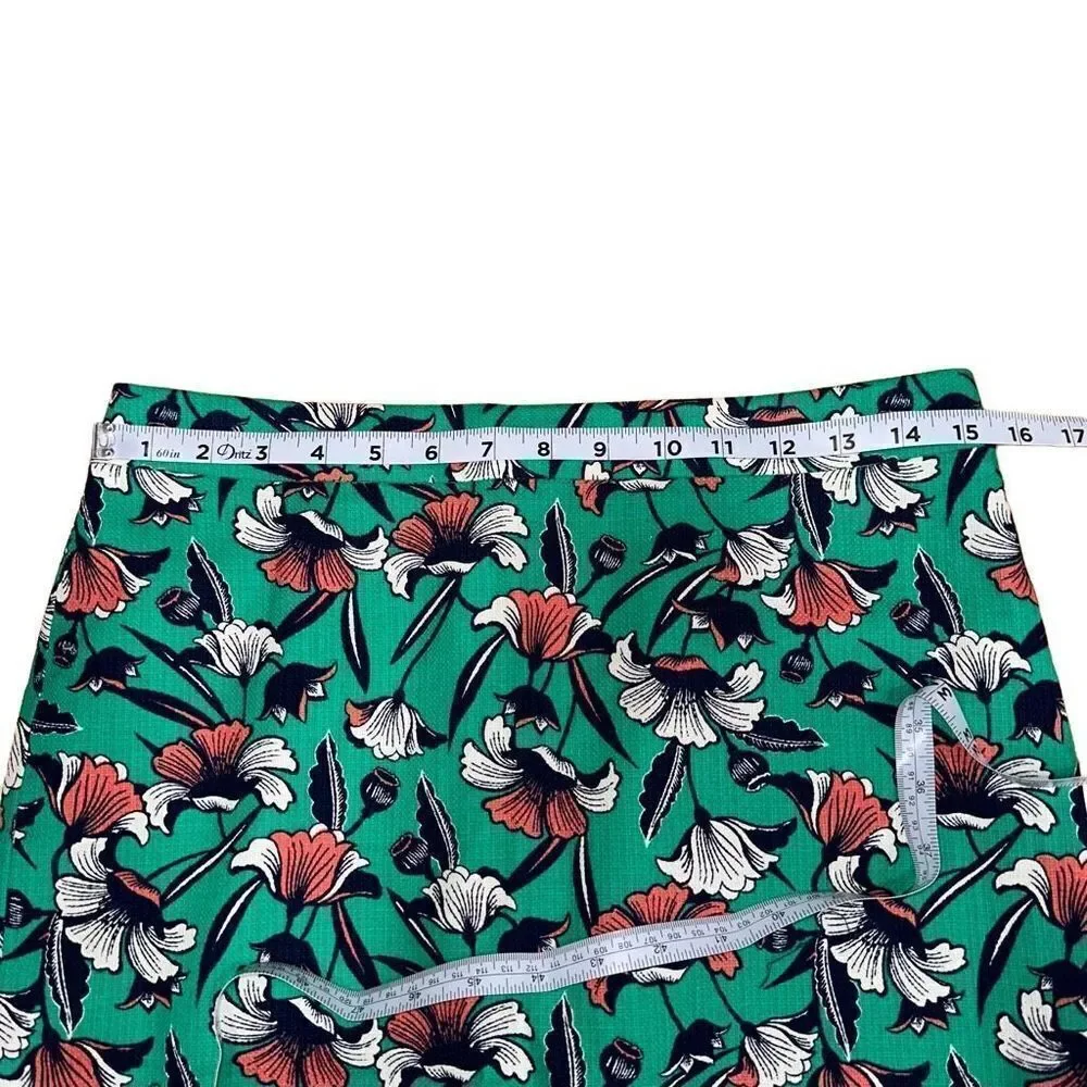 J by J. Crew Green Tropical Floral Pencil Skirt Womens 4 Colorful Preppy Cotton‎